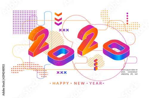 2020 Colored Memphis style. Modern Design banner with 2020 Numbers. Vector New Year illustration.