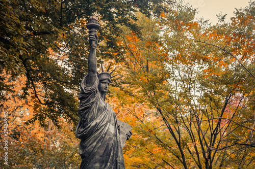 Statue of Liberty replica in Luxembourg Gardens, Jardin du Luxembourg in Paris France, on an Autumn day, Paris in the Fall photo