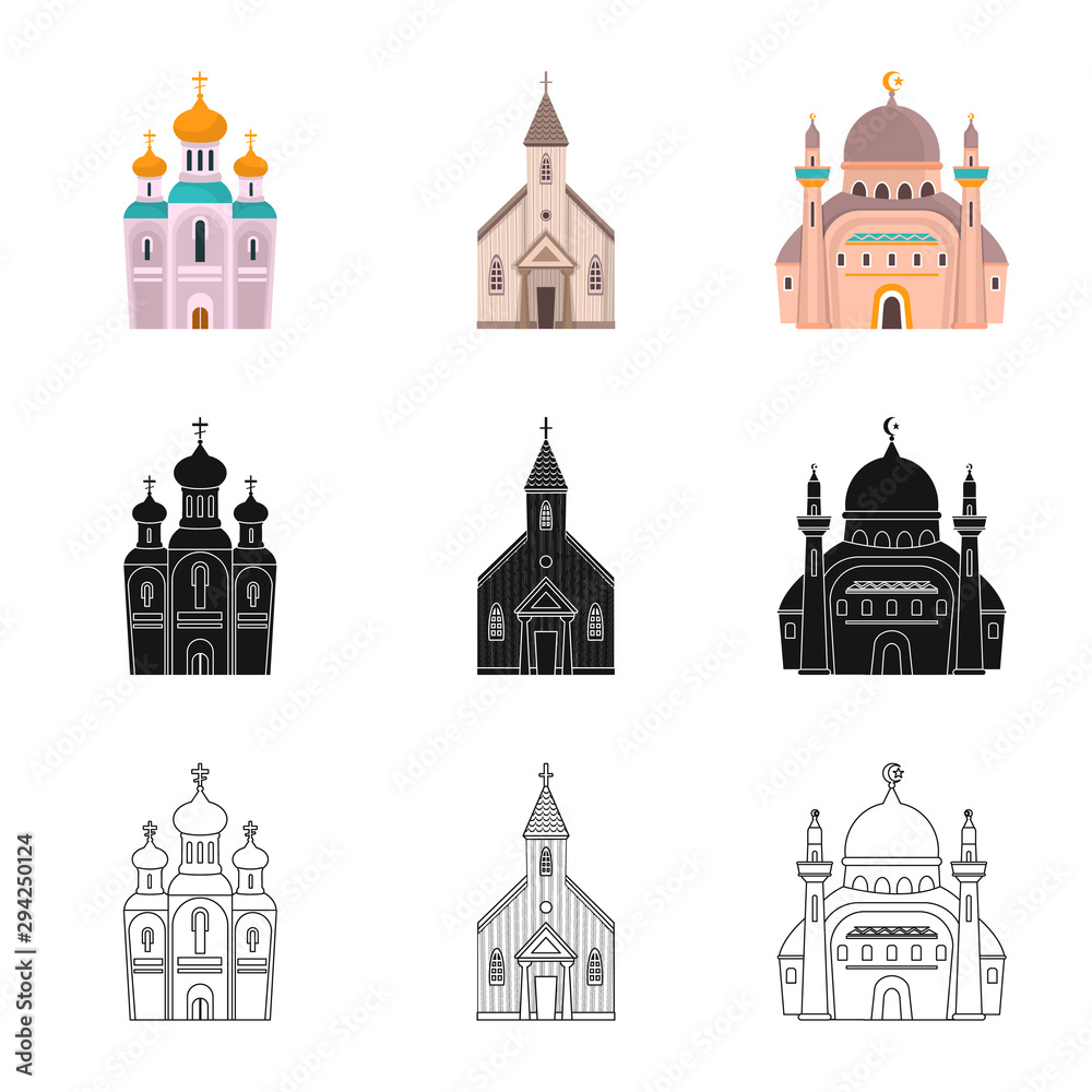 Isolated object of cult and temple symbol. Collection of cult and parish stock vector illustration.