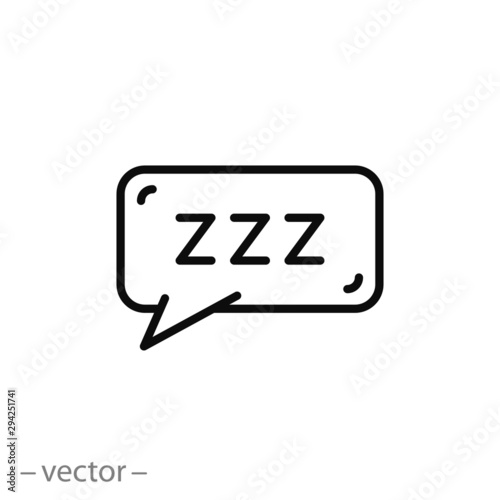 sleeping icon, zzz text inside speech bubble, sleepy doodle, time sleep, thin line symbol on white background - editable stroke vector illustration eps 10