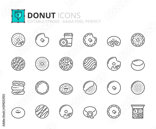 Outline icons about sweets donuts. Bakery products