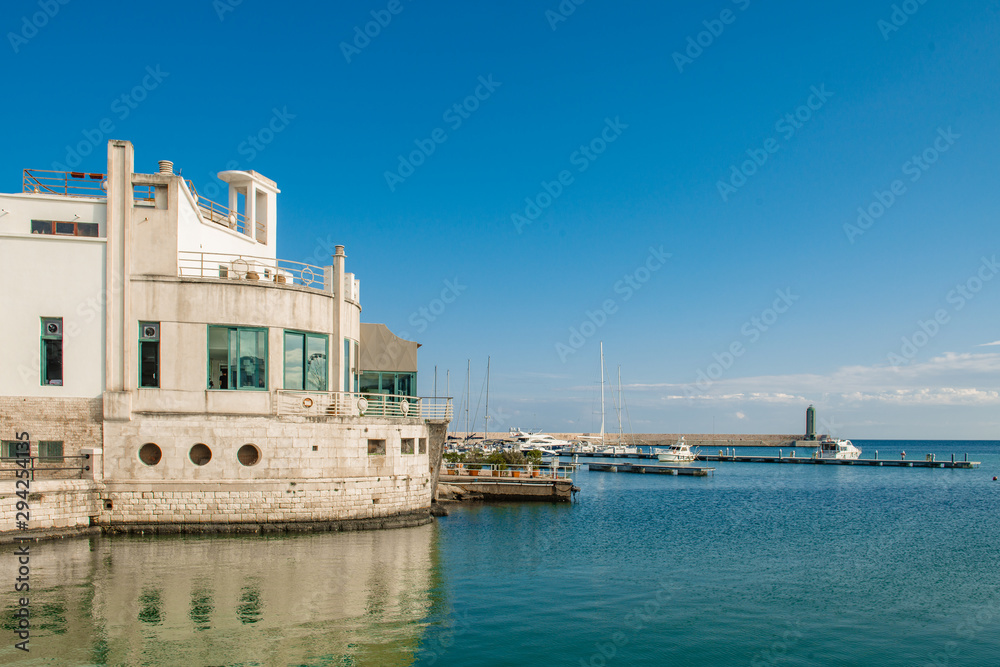A seafront pier building. Bari, Puglia, Italy