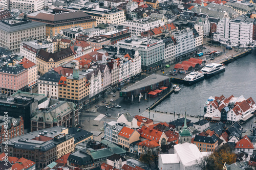 View of streets in Bergen from the top. Architecture. photo