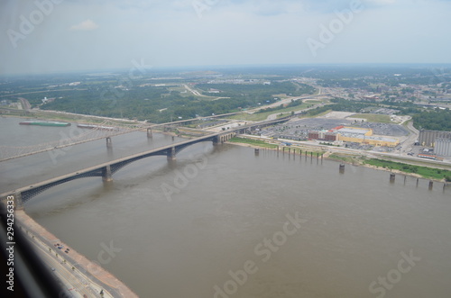 Summer in Missouri: Overlooking Mississippi River, Eads Bridge and Martin Luther King Bridge in St. Louis photo