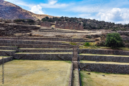 Inca stone terraces at the Tipon archaeological site, just south of Cusco, Peru