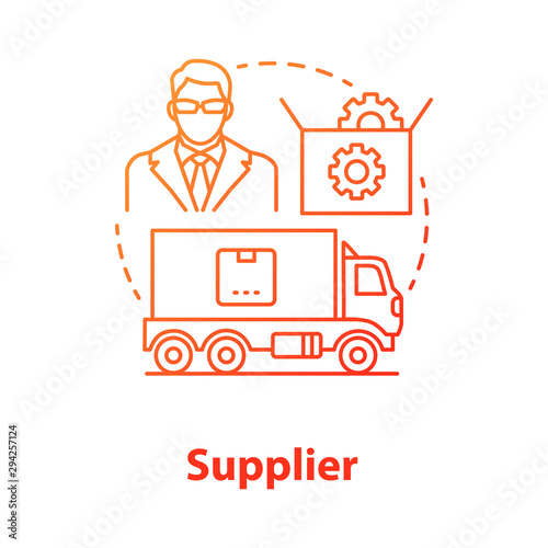Supplier red concept icon. Cargo transportation idea thin line illustration. Parcel shipping. Delivery service management. Product transfer. Logistics and distribution. Vector isolated outline drawing