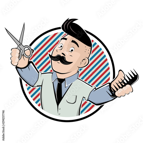 funny barber shop sign in cartoon style