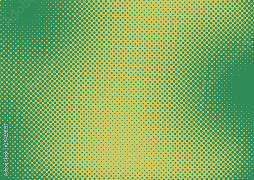 Fun Green and Yellow pop art background with halftone in retro comic style, vector illustration eps10