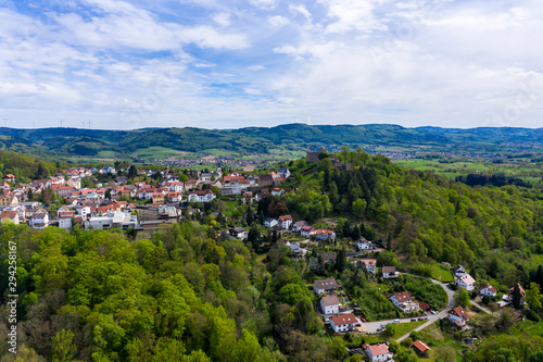 Aerial view of the castle Lindenfels  Medieval town Lindenfels  Bergstrasse  Hesse  Germany