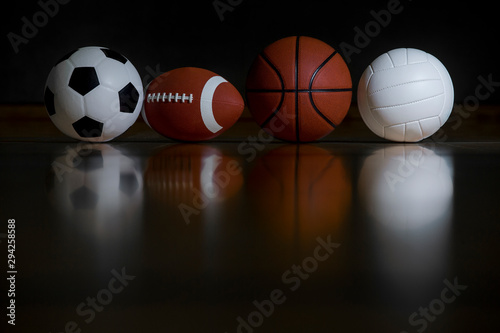 Photography Close-up Of Various Sport Equipments Isolated On Black Background