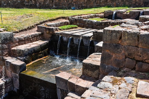 Inca water channels and fountains at the Tipon archaeological site, just south of Cusco, Peru
