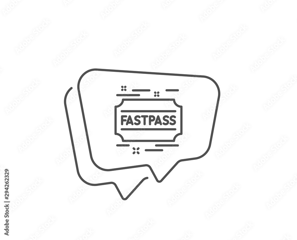 Fastpass line icon. Chat bubble design. Amusement park ticket sign. Fast track symbol. Outline concept. Thin line fastpass icon. Vector Fastpass line icon. Chat bubble design. Amusement park ticket sign. Fast track symbol. Outline concept. Thin line fastpass icon. Vector