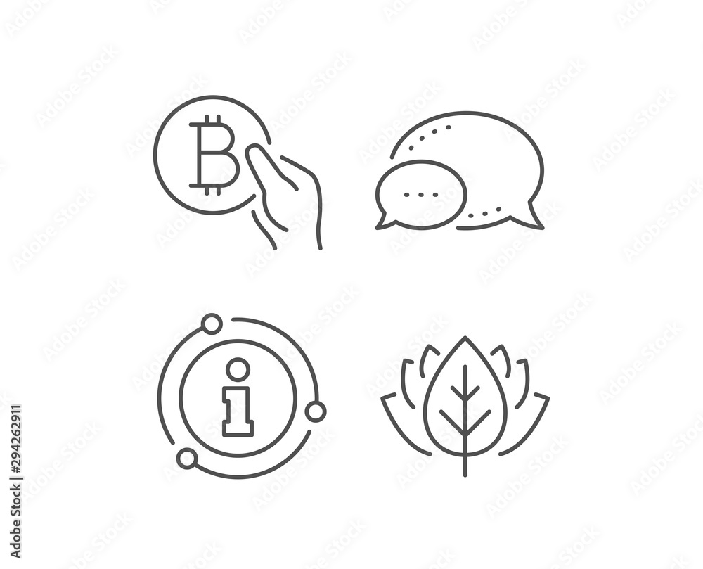 Bitcoin pay line icon. Chat bubble, info sign elements. Cryptocurrency coin sign. Crypto money symbol. Linear bitcoin pay outline icon. Information bubble. Vector