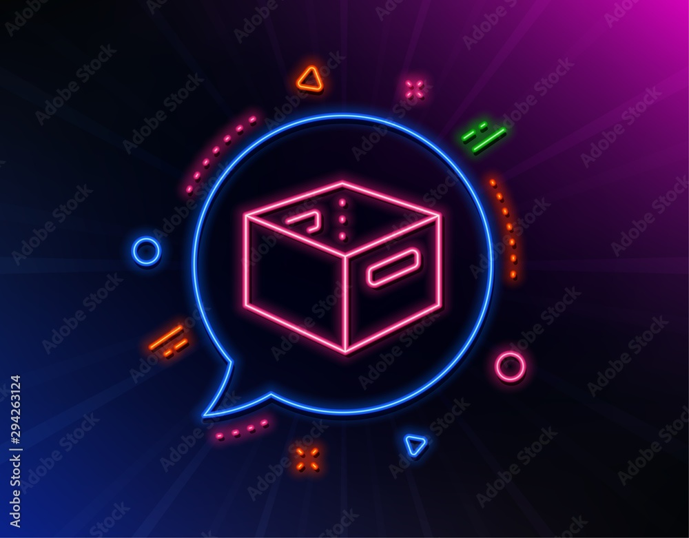 Office box line icon. Neon laser lights. Delivery parcel sign. Cargo package symbol. Glow laser speech bubble. Neon lights chat bubble. Banner badge with office box icon. Vector Office box line icon. Neon laser lights. Delivery parcel sign. Cargo package symbol. Glow laser speech bubble. Neon lights chat bubble. Banner badge with office box icon. Vector