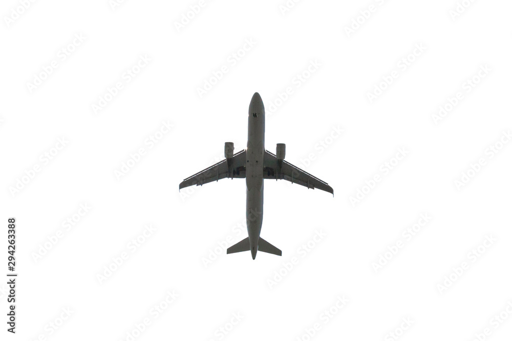 the plane flying to landing with released by the chassis on the white isolated background the plane flying to landing with released by the chassis on the white isolated background