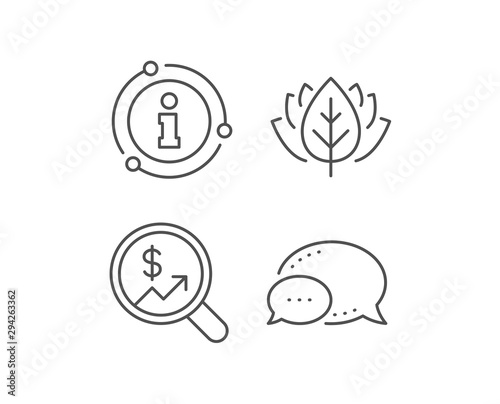Business Audit or Statistics line icon. Chat bubble, info sign elements. Analytics with charts symbol. Search Magnifier sign. Linear currency audit outline icon. Information bubble. Vector © blankstock