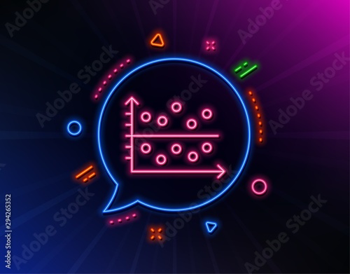 Dot plot graph line icon. Neon laser lights. Presentation chart sign. Market analytics symbol. Glow laser speech bubble. Neon lights chat bubble. Banner badge with dot plot icon. Vector