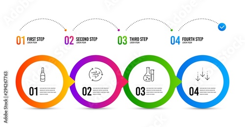 Wind energy, Beer bottle and Chemistry lab line icons set. Timeline infographic. Scroll down sign. Breeze power, Brewery, Laboratory. Swipe screen. Business set. Wind energy icon. Vector