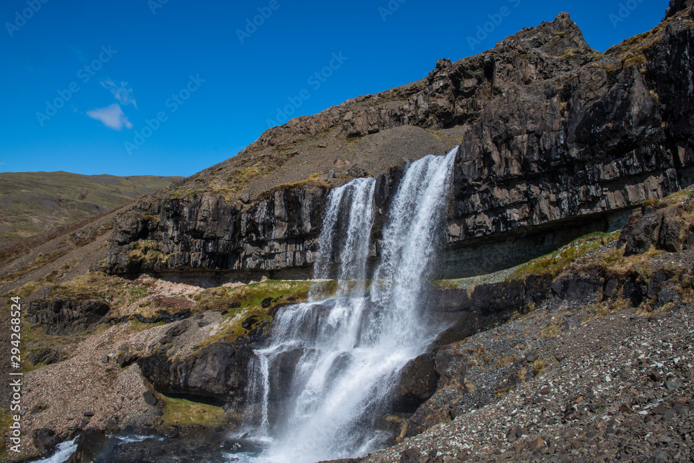 Bergarfoss waterfall in Berga River in Hornafjordur Iceland