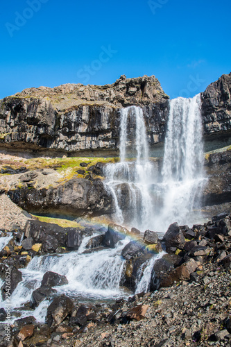 Bergarfoss waterfall in Berga River in Hornafjordur Iceland