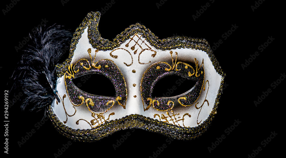 Detailed Theater Mask with Black Feather