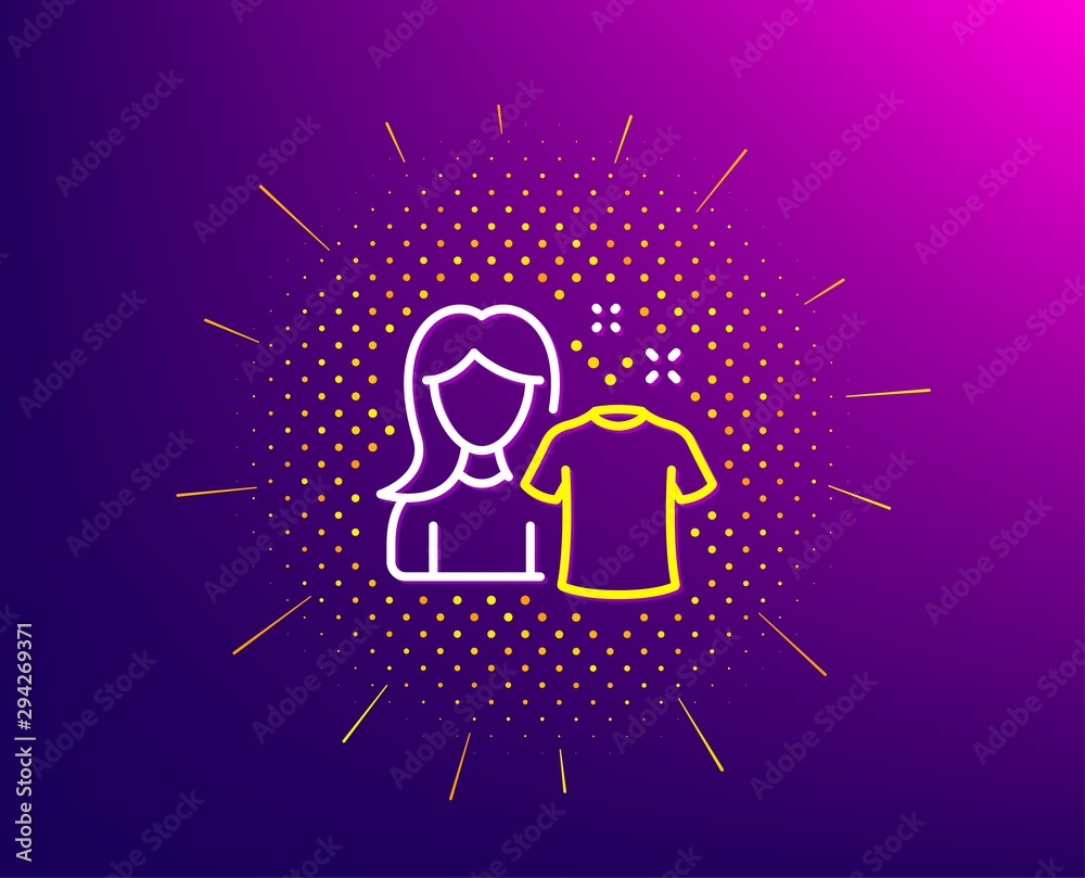 Clean shirt line icon. Halftone pattern. Laundry tshirt sign. Clothing cleaner symbol. Gradient background. Clean shirt line icon. Yellow halftone pattern. Vector Clean shirt line icon. Halftone pattern. Laundry tshirt sign. Clothing cleaner symbol. Gradient background. Clean shirt line icon. Yellow halftone pattern. Vector