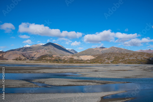 Stafafellsfjoll mountains and River Jokulsa in Lon in east Iceland on a sunny day