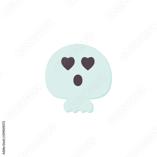 Cute Halloween Skull flat icon isolated on white background. Cartoon Skeleton character. Traditional symbol of Helloween and The Day of the Dead in Mexico. Printable