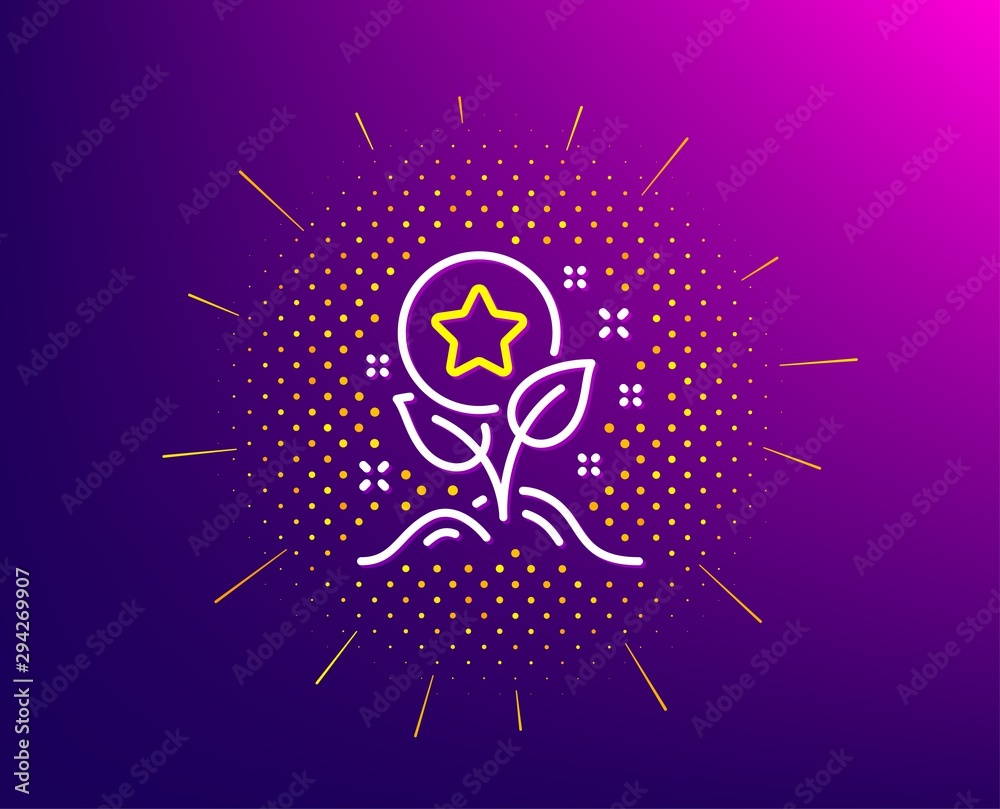 Fototapeta premium Loyalty points line icon. Halftone pattern. Bonus grows. Discount program symbol. Gradient background. Loyalty points line icon. Yellow halftone pattern. Vector