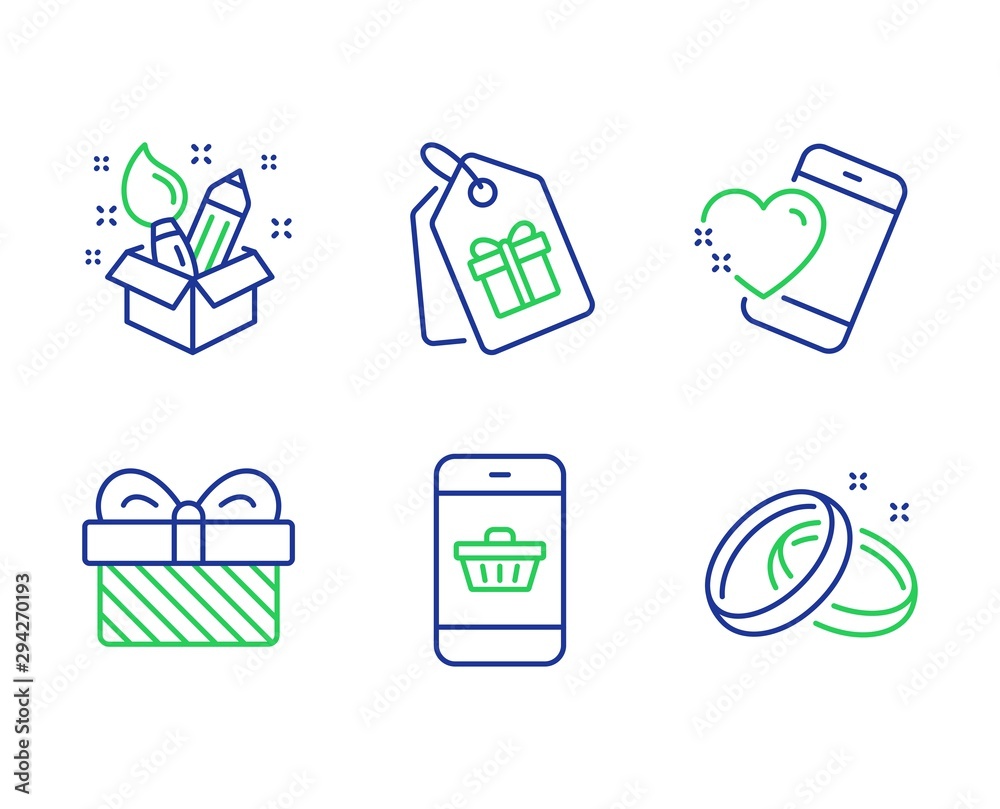 Heart, Smartphone buying and Coupons line icons set Heart, Smartphone buying and Coupons line icons set