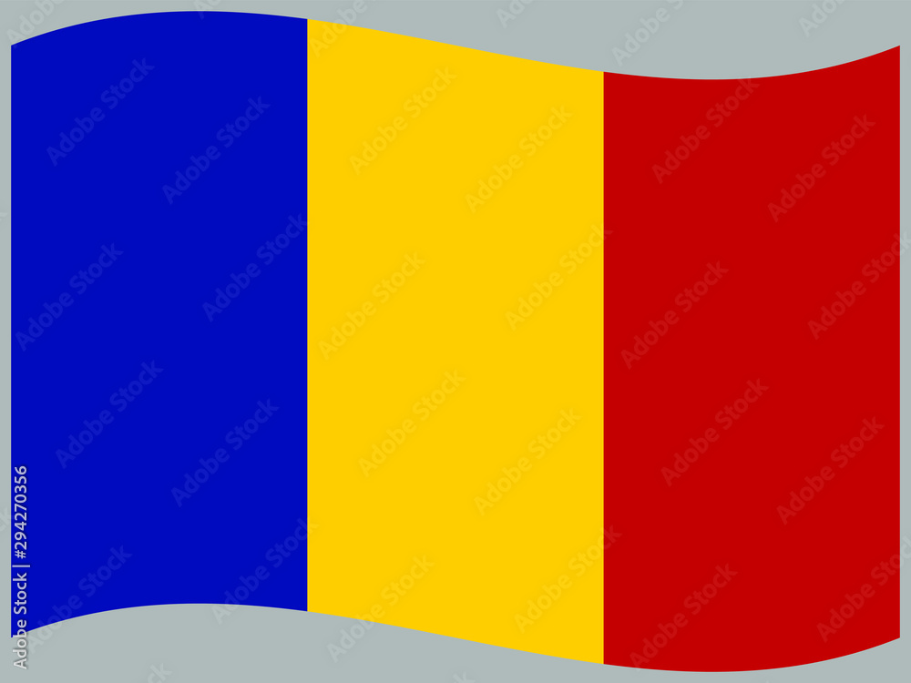 Fototapeta premium Romania Waving national flag, isolated on background. original colors and proportion. Vector illustration symbol and element, for travel and business from countries set