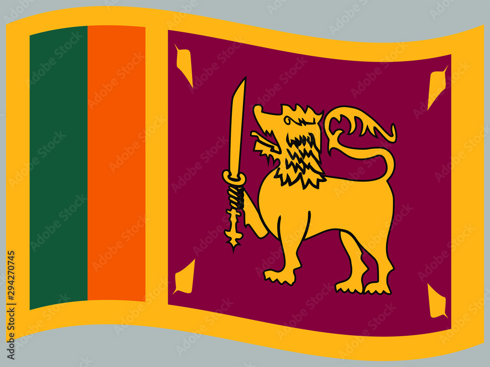 Sri Lanka  Waving national flag, isolated on background. original colors and proportion. Vector illustration symbol and element, for travel and business from countries set