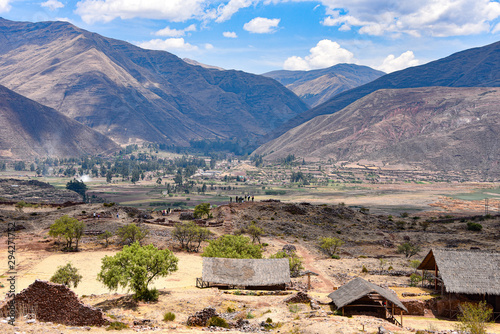 Ancient walls and buildings dating back to the Wari culture, at the Pikillacta archaeological site, just south of Cusco, Peru photo