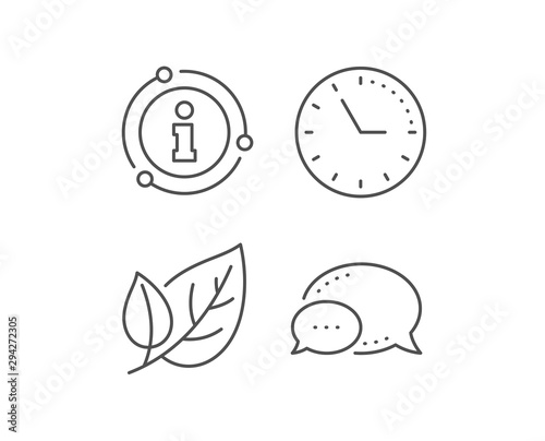 Leaves line icon. Chat bubble, info sign elements. Nature plant leaf sign. Environmental care symbol. Linear leaf outline icon. Information bubble. Vector