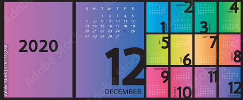 Calendar 2020 and 2021 template. 12 Months. include holiday event