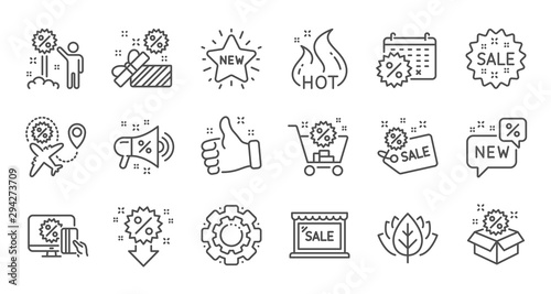 Discount line icons. Shopping, Sale and New. Hot offer linear icon set. Quality line set. Vector