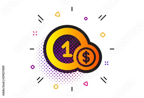 Money sign. Halftone circles pattern. Coins icon. Dollar currency symbol. Cash payment method. Classic flat usd coins icon. Vector