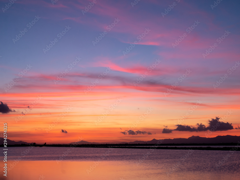 sunset in the salty lagoons of santa pola