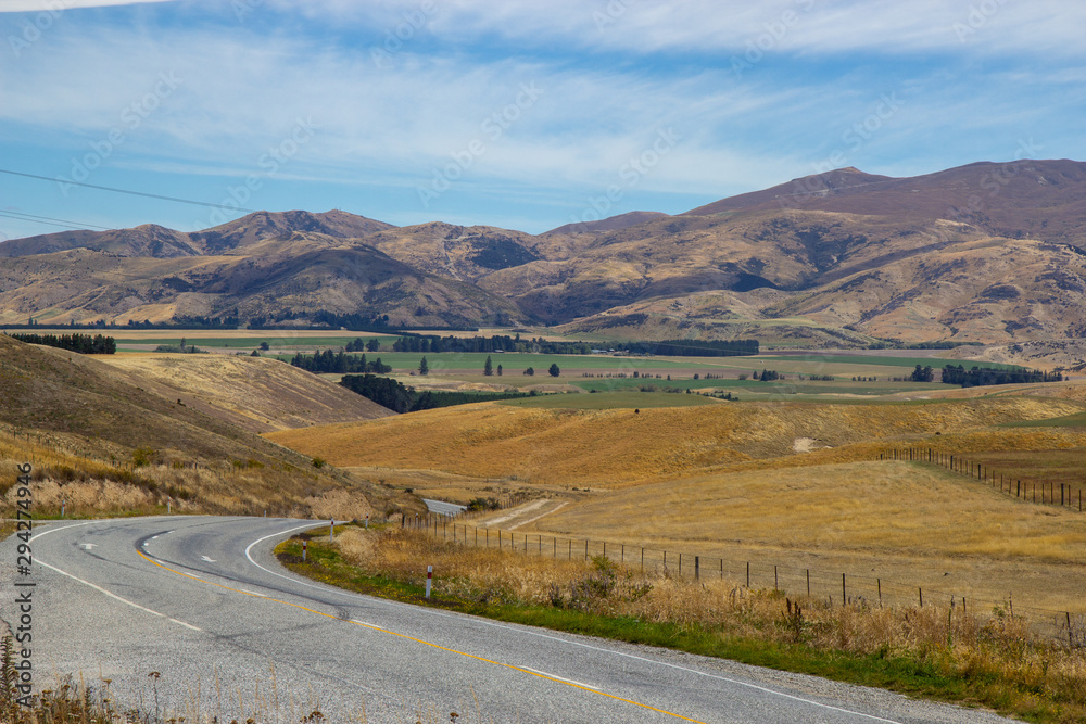 View with a road near Lindis valley, New Zealand
