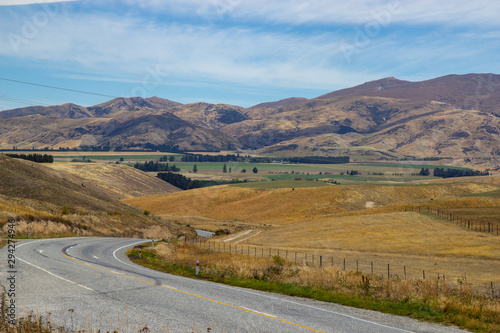 View with a road near Lindis valley, New Zealand