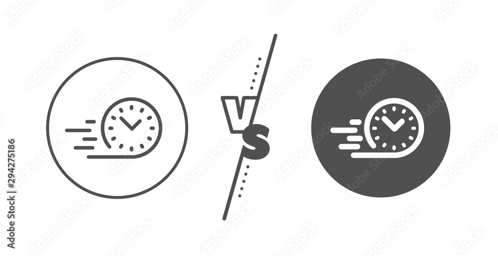 Time sign. Versus concept. Fast delivery line icon. Line vs classic fast delivery icon. Vector