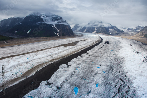 Ice highway - Mount McKinley glacier tracks seen from the airplane, Alaska