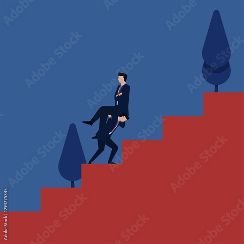 Business flat vector concept businessman carry boss to climbing up the stairs.