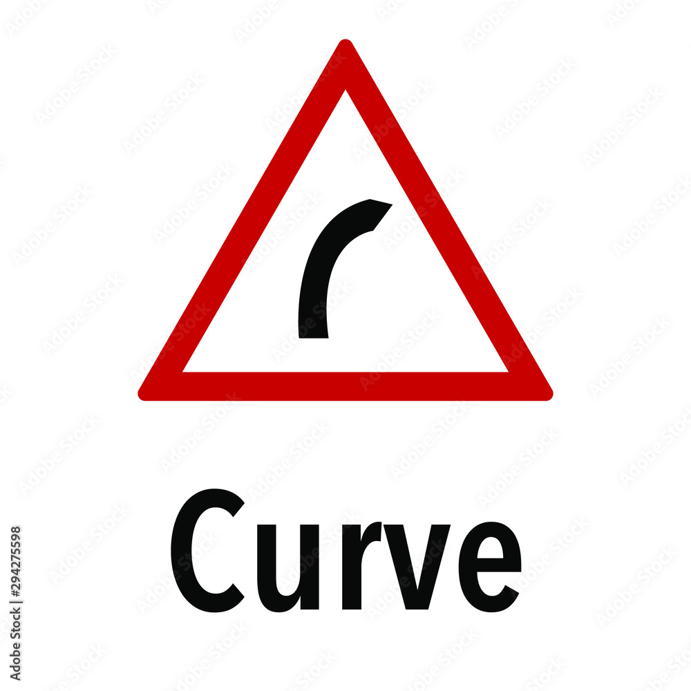 Curve Information and Warning Road, caution traffic street sign, vector illustration isolated on white background for learning, education, driving courses, sticker, icon. Curve Information and Warning Road, caution traffic street sign, vector illustration isolated on white background for learning, education, driving courses, sticker, icon.