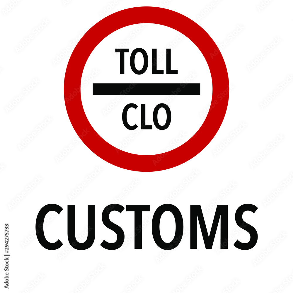 Toll Customs control stop Information and Warning Road, caution traffic street sign, vector illustration isolated on white background for learning, education, driving courses, sticker, icon. Toll Customs control stop Information and Warning Road, caution traffic street sign, vector illustration isolated on white background for learning, education, driving courses, sticker, icon.