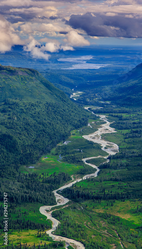 Green heart of Alaska - a river winding through the green dwarf forest
