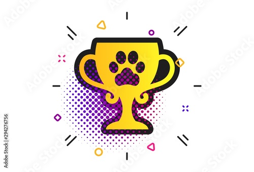 Winner pets cup sign icon. Halftone dots pattern. Trophy for pets. Classic flat winner cup icon. Vector