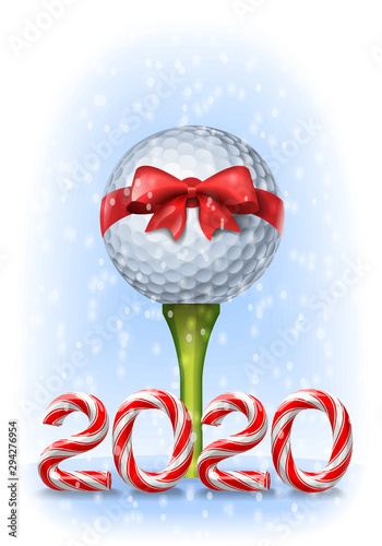 Golf ball with candy cane numbers of 2020
