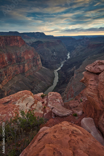 Colorado river runs through the depth of Grand Canyon