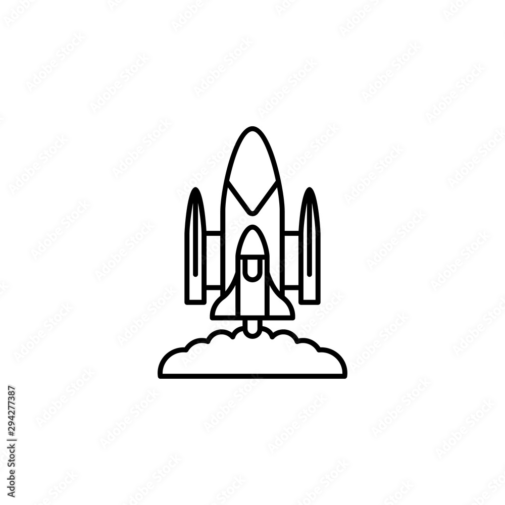 Flying rocket space shuttle icon. Element of satellite thin line icon Flying rocket space shuttle icon. Element of satellite thin line icon